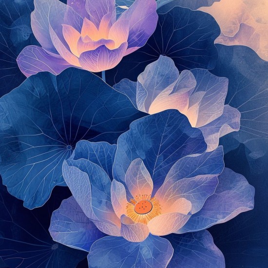 Purple water lilies - Πίνακας σε καμβά