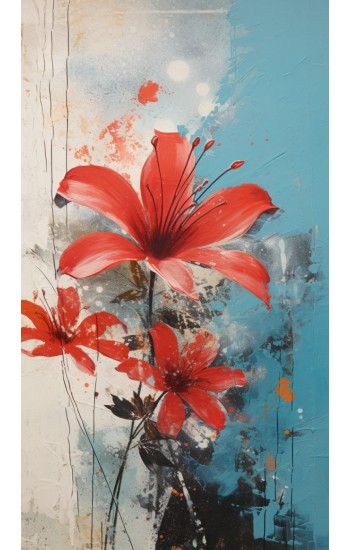 Red painting flowers - Πίνακας σε καμβά