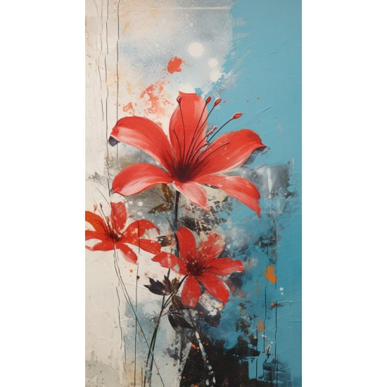 Red painting flowers - Πίνακας σε καμβά Κάδρα / Καμβάδες