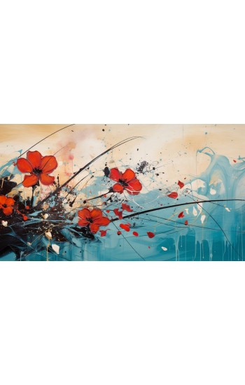 Red small flower painting - Πίνακας σε καμβά