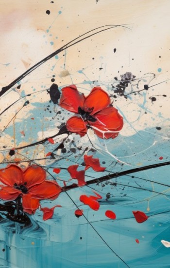 Red small flower painting - Πίνακας σε καμβά