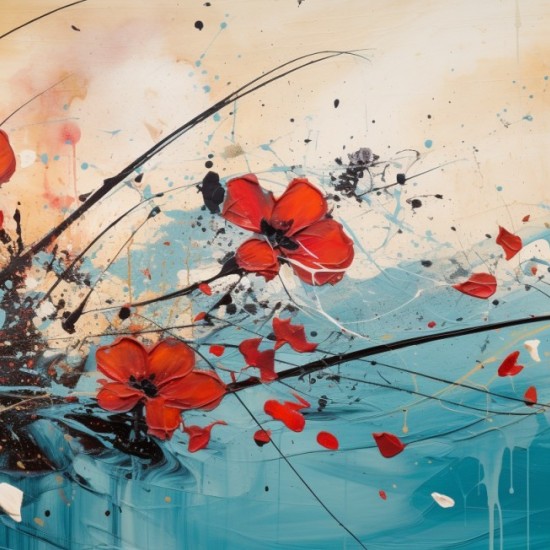 Red small flower painting - Πίνακας σε καμβά