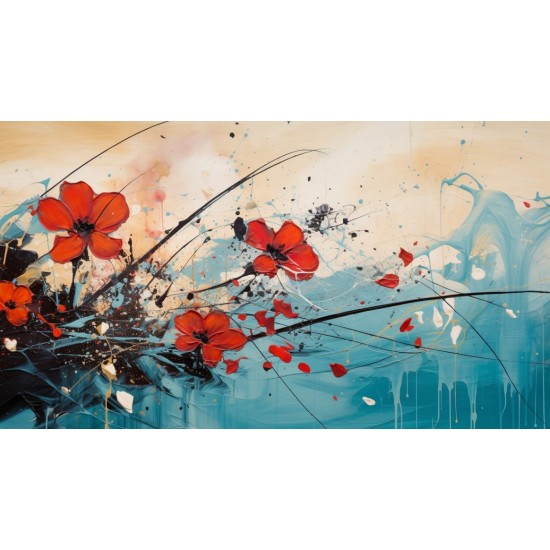 Red small flower painting - Πίνακας σε καμβά Κάδρα / Καμβάδες