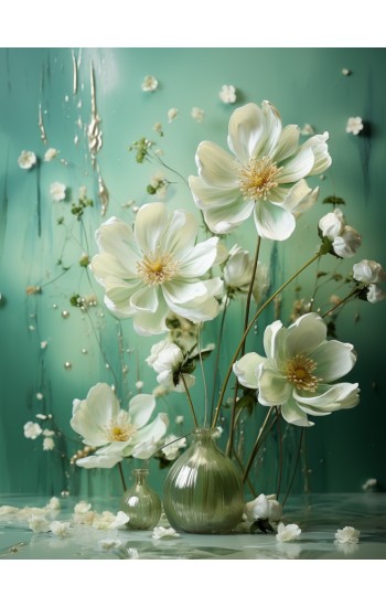 White flowers in a vase - Πίνακας σε καμβά