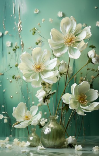 White flowers in a vase - Πίνακας σε καμβά