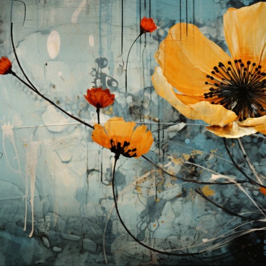 Yellow painting flowers - Πίνακας σε καμβά