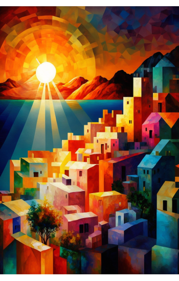 Sunset (colorful style) - Πίνακας σε καμβά