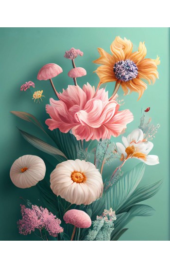 Flower mix  (pastel style) - Πίνακας σε καμβά