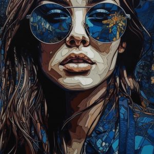Woman in blue sunglasses 2 - Πίνακας σε καμβά