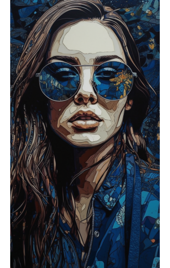 Woman in blue sunglasses 2 - Πίνακας σε καμβά