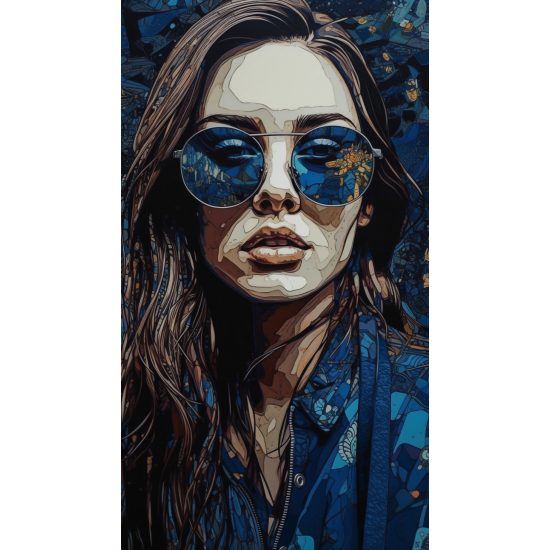 Woman in blue sunglasses 2 - Πίνακας σε καμβά Woman in blue sunglasses 2 - Πίνακας σε καμβά