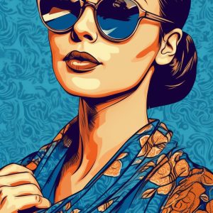 Woman in blue sunglasses - Πίνακας σε καμβά