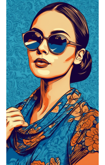 Woman in blue sunglasses - Πίνακας σε καμβά