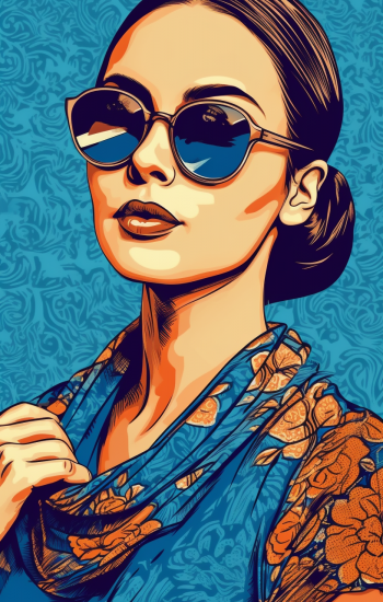 Woman in blue sunglasses - Πίνακας σε καμβά