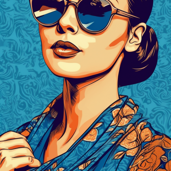Woman in blue sunglasses - Πίνακας σε καμβά