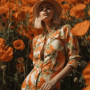 Woman in flowers forest print - Πίνακας σε καμβά