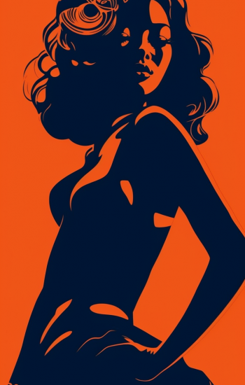 Woman on orange - Πίνακας σε καμβά