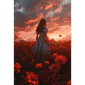 Young girl in sunset -  Πίνακας σε καμβά