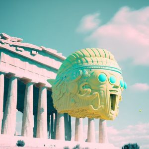 Alien spaceship flying over Acropolis - Πίνακας σε καμβά