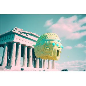 Alien spaceship flying over Acropolis - Πίνακας σε καμβά Alien spaceship flying over Acropolis - Πίνακας σε καμβά