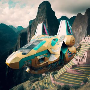 Alien spaceship flying over Machu Picchu - Πίνακας σε καμβά
