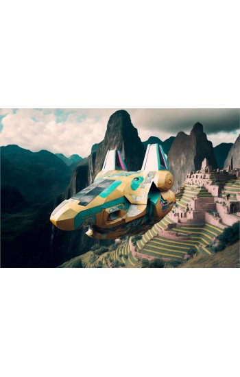 Alien spaceship flying over Machu Picchu - Πίνακας σε καμβά