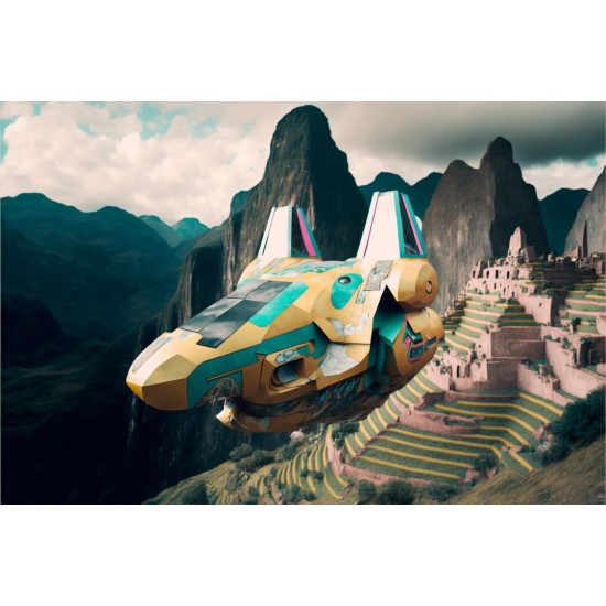 Alien spaceship flying over Machu Picchu - Πίνακας σε καμβά Κάδρα / Καμβάδες
