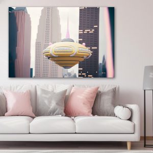 Alien spaceship flying over New York - Πίνακας σε καμβά Alien spaceship flying over New York - Πίνακας σε καμβά