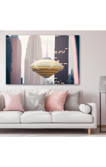 Alien spaceship flying over New York - Πίνακας σε καμβά
