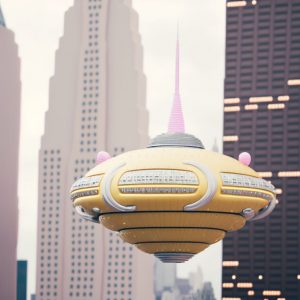 Alien spaceship flying over New York - Πίνακας σε καμβά