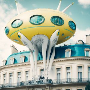 Alien spaceship flying over Paris 2 - Πίνακας σε καμβά Alien spaceship flying over Paris 2 - Πίνακας σε καμβά