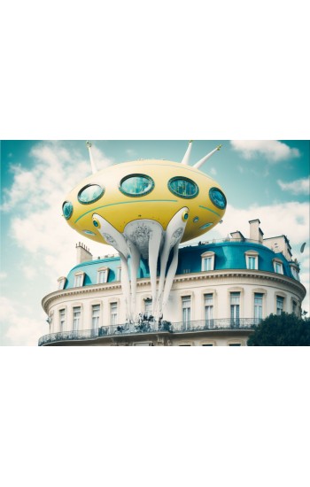 Alien spaceship flying over Paris 2 - Πίνακας σε καμβά