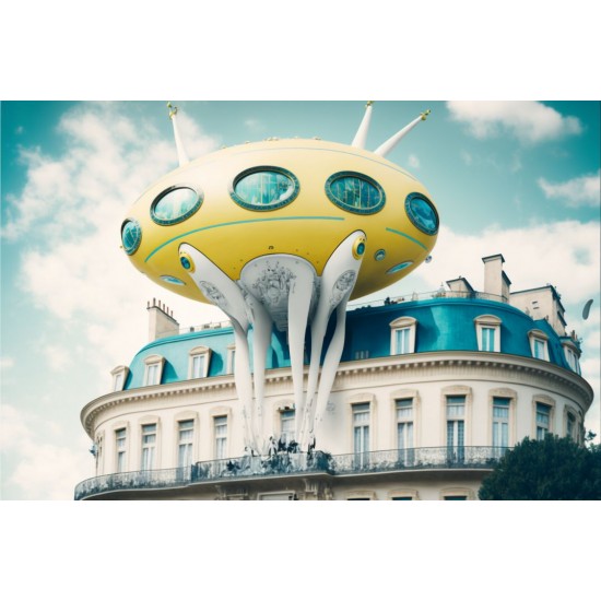 Alien spaceship flying over Paris 2 - Πίνακας σε καμβά Κάδρα / Καμβάδες