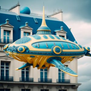 Alien spaceship flying over Paris - Πίνακας σε καμβά