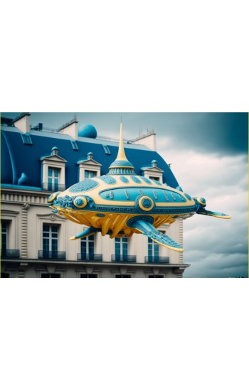 Alien spaceship flying over Paris - Πίνακας σε καμβά
