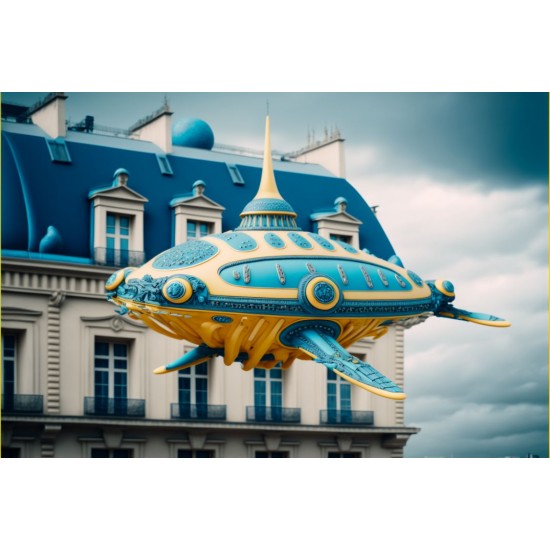 Alien spaceship flying over Paris - Πίνακας σε καμβά Κάδρα / Καμβάδες