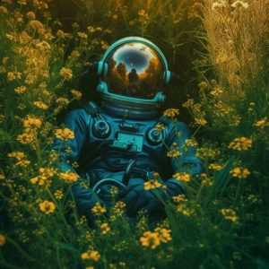 Astronaut in flowers 2 - Πίνακας σε καμβά