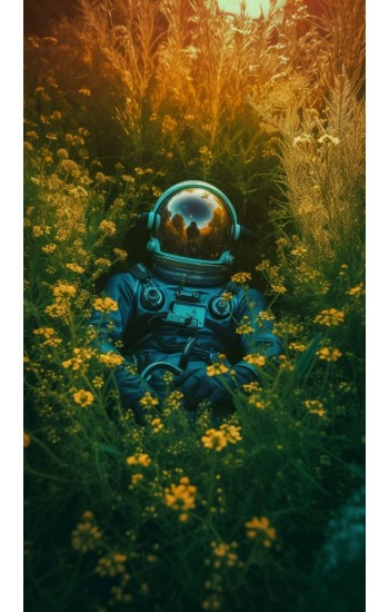 Astronaut in flowers 2 - Πίνακας σε καμβά