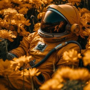 Astronaut in flowers - Πίνακας σε καμβά