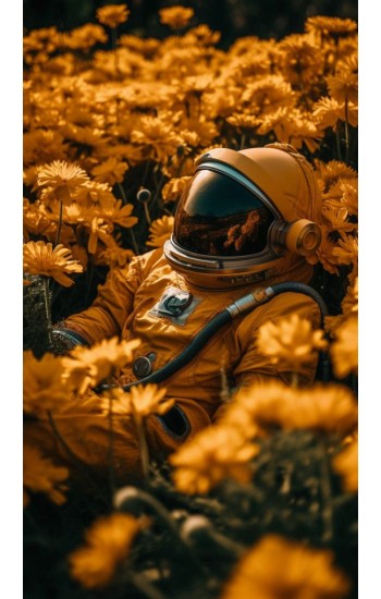 Astronaut in flowers - Πίνακας σε καμβά