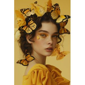 Butterflies on her head 2 - Πίνακας σε καμβά