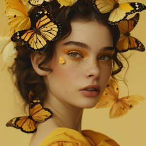 Butterflies on her head 2 - Πίνακας σε καμβά