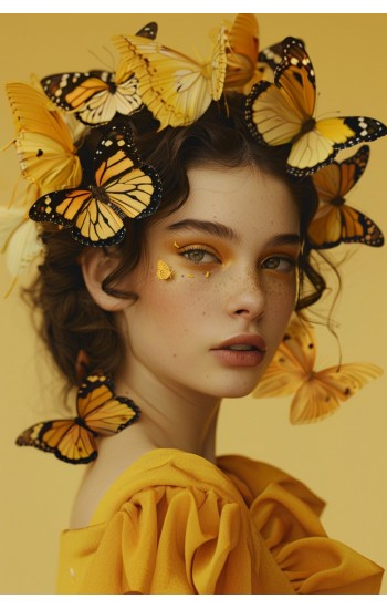 Butterflies on her head 2 - Πίνακας σε καμβά