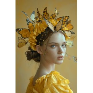 Butterflies on her head - Πίνακας σε καμβά