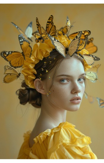Butterflies on her head - Πίνακας σε καμβά