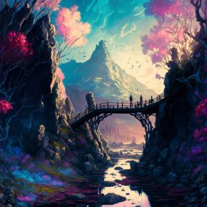 Fantasy lost Atlantis city wood bridge - Πίνακας σε καμβά Fantasy lost Atlantis city wood bridge - Πίνακας σε καμβά