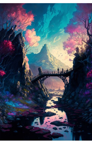 Fantasy lost Atlantis city wood bridge - Πίνακας σε καμβά