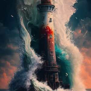 Lighthouse in waves - Πίνακας σε καμβά