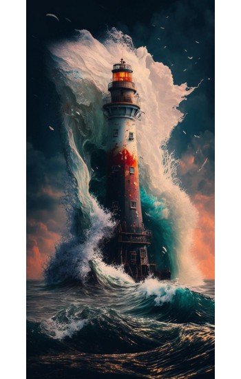 Lighthouse in waves - Πίνακας σε καμβά