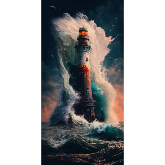Lighthouse in waves - Πίνακας σε καμβά Κάδρα / Καμβάδες